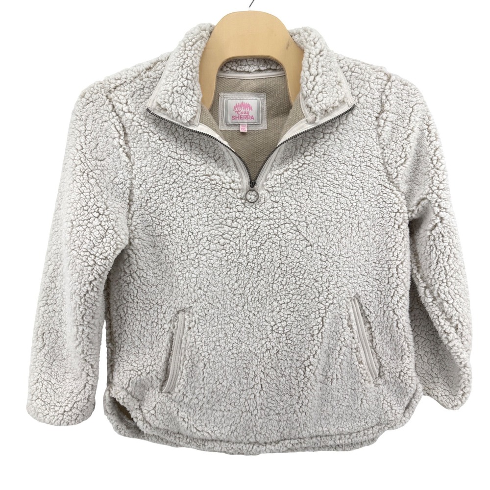 Cozy Sherpa Pullover Womens XXL Pre-Owned 1/4-Zip White Faux Fur Fleece Pockets